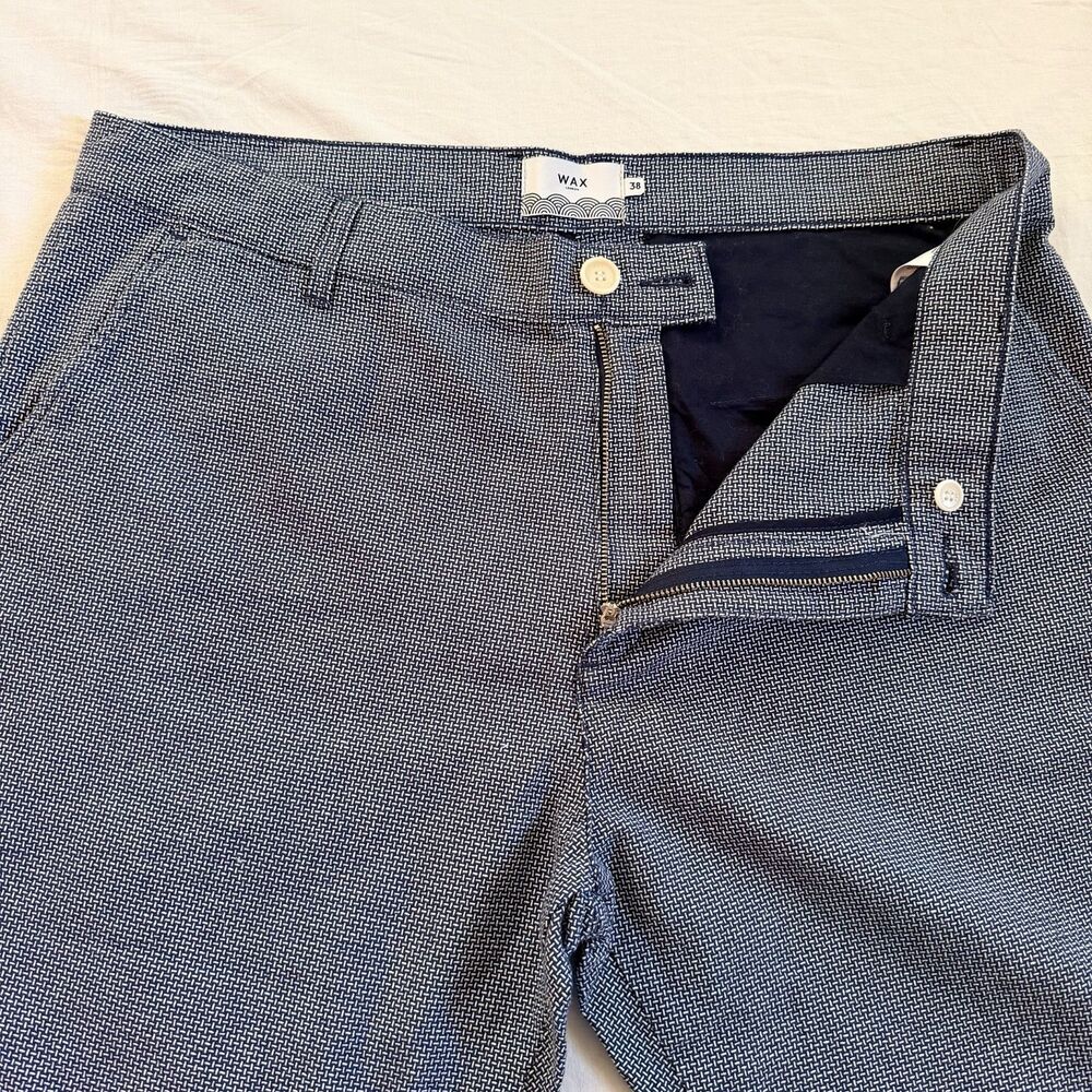 Wax London Men’s Textured Cotton Shorts Blue White Patterned Made Portugal Sz 38 - Picture 4 of 12